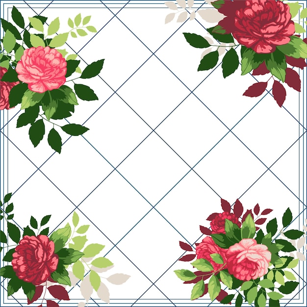 Vector square floral vector pattern for textile print, scarf pattern