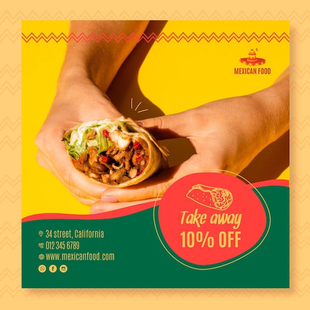 Square flyer for mexican food restaurant