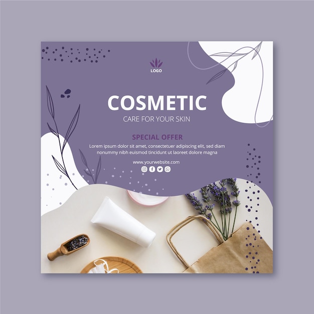 Square flyer template for cosmetic products with lavender