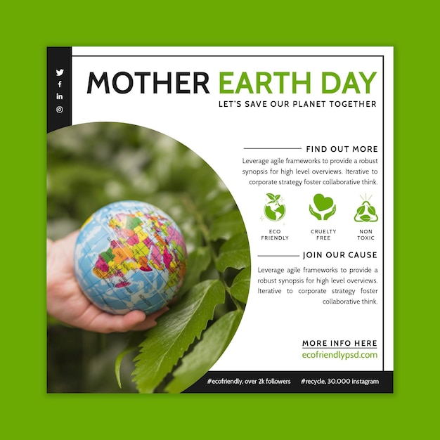 Square flyer template for mother earth day celebration