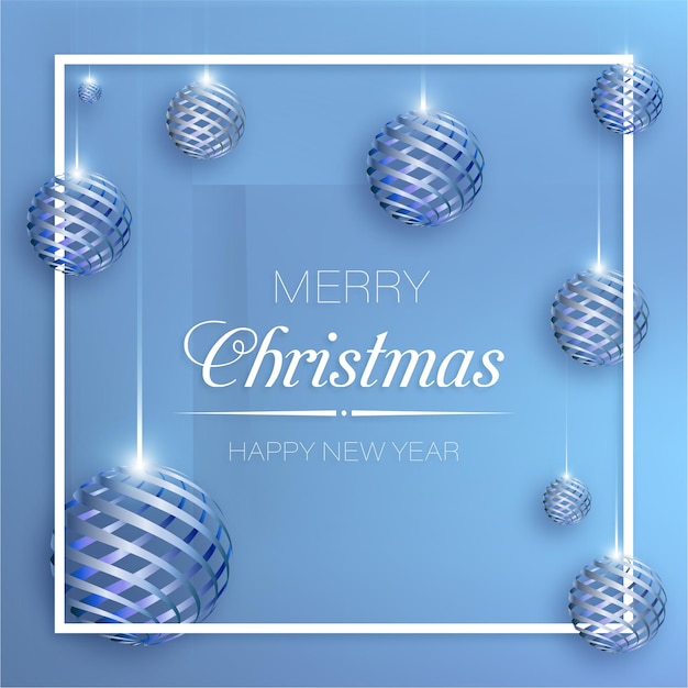 Square flyer with Christmas balls Festive background for greeting card New Year web baner Bright volumetric vector