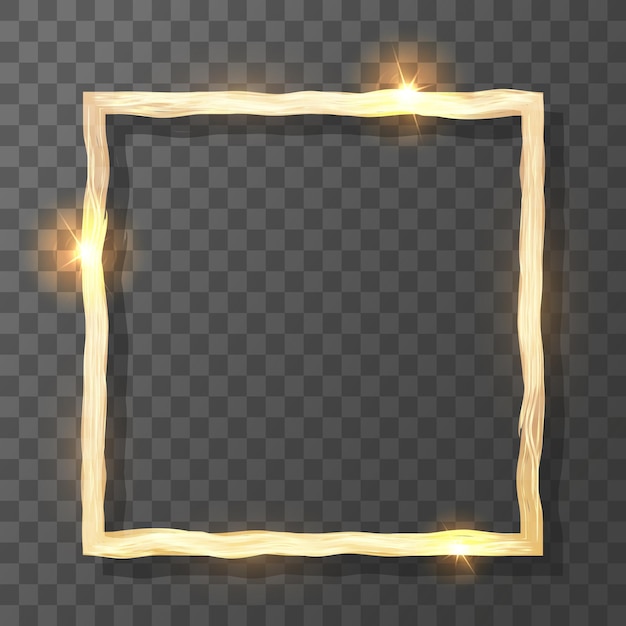 Square frame 3D made of gold on a black transparent background. Poster with metallic gold border