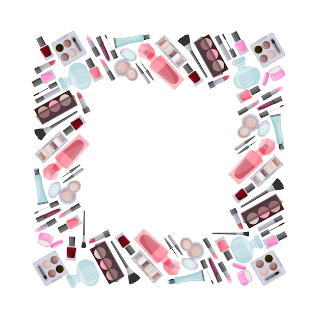 Square frame made of decorative cosmetics. Advertising of a Sale. A design element. Vector.