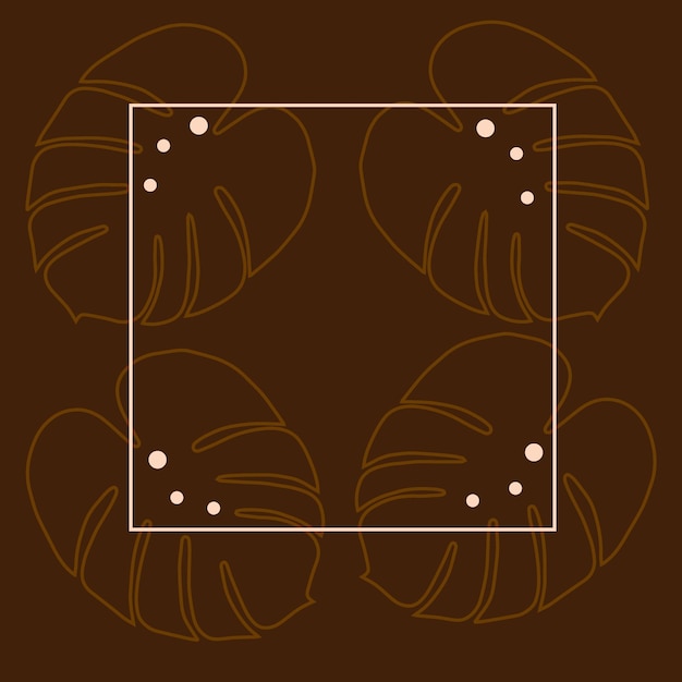 Square frame with abstract background image of monstera leaves in trendy chocolate hues Copyspace