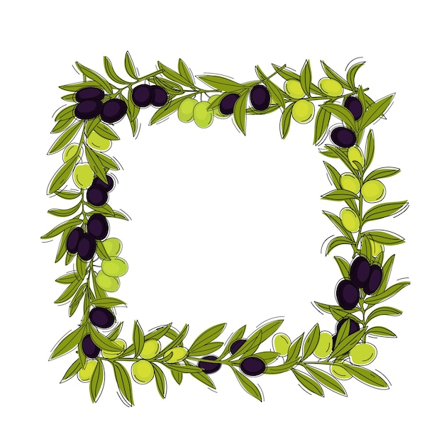 Square frame with olive branches for design