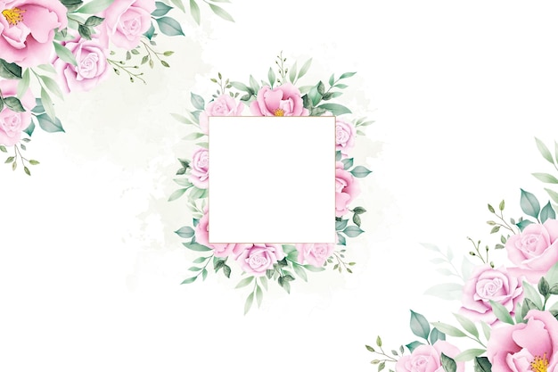 A square frame with pink roses on a white background.