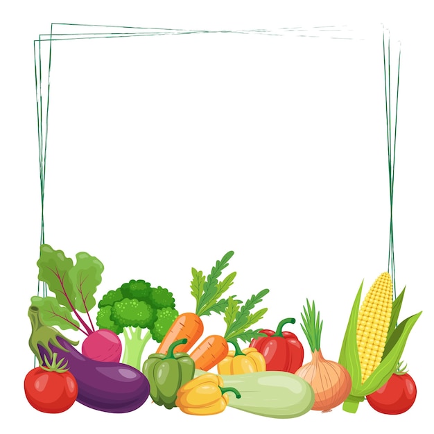 Square frame with vegetables Healthy food Harvest festival background Vector illustration