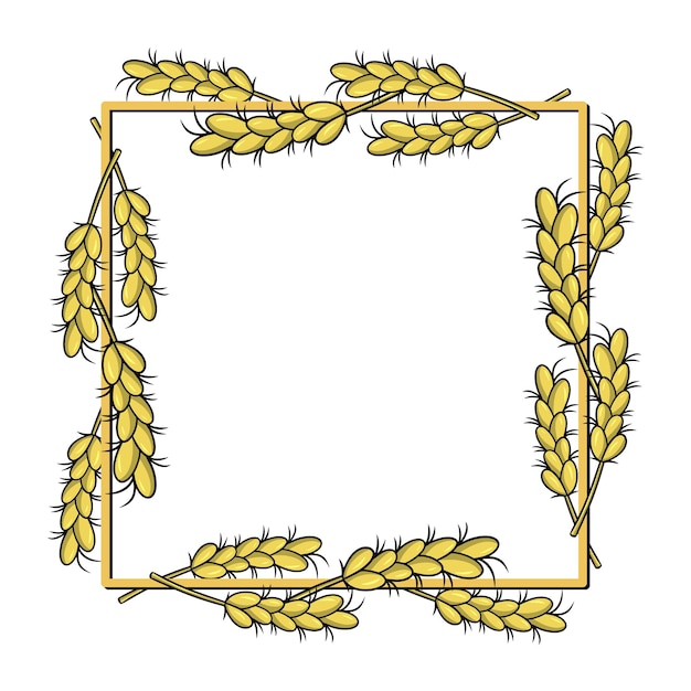 Square frame yellow ripe ears rye cereals copy space vector cartoon