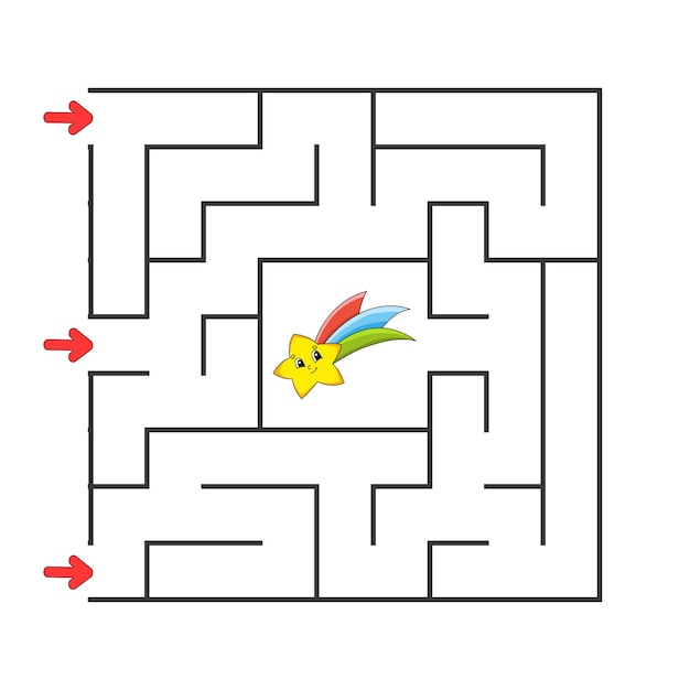 Square maze Game for kids Puzzle for children cartoon character Labyrinth conundrum Find the right path The development of logical and spatial thinking Vector illustration