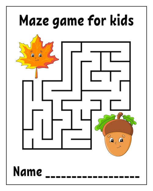 Square maze Game for kids Puzzle for children Labyrinth conundrum cartoon character