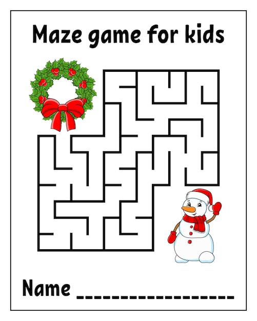 Square maze Labyrinth conundrum Game for kids Puzzle for children Cartoon character