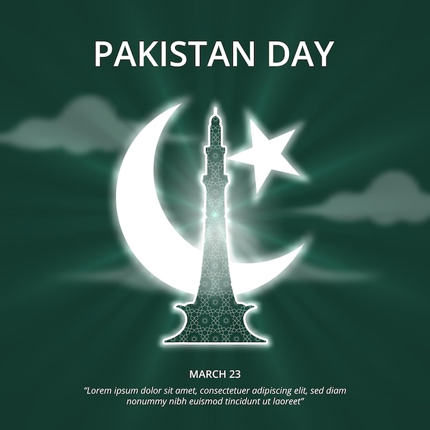 Square Pakistan day background with moon and star and green background