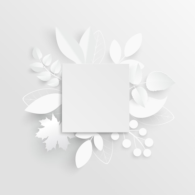 Vector square paper frame with abstract cut flowers and leaves on a white background