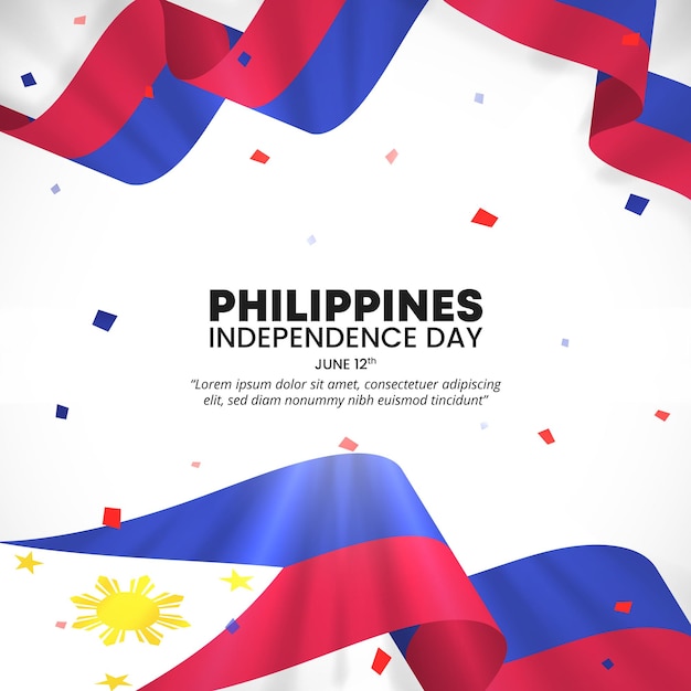 Vector square philippine independence day background with waving flag