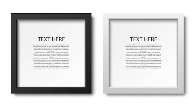  square picture frame in white and black. For presentation , isolated on white background.