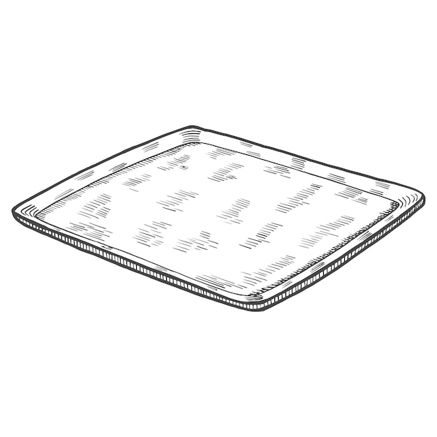 Square plate Kitchenware isolated doodle hand drawn sketch with outline style