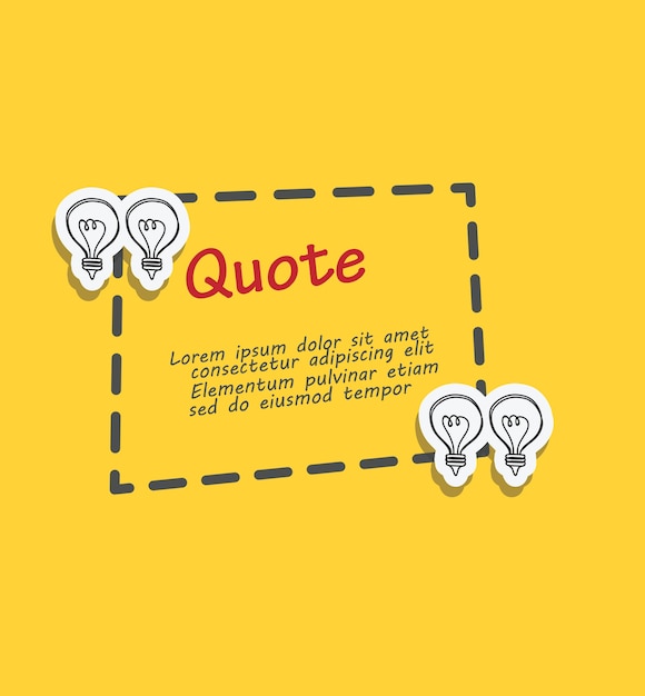 Square quote text bubble with dotted line and bulb doodle