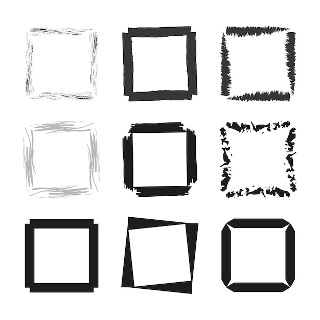 Square and rectangular frames Various brush and ink textures Artistic border collection Vector