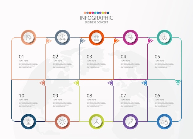 Square shape infographic with 10 steps, process or options, process chart, Used for process diagram, presentations, workflow layout, flow chart, infograph. Vector eps10 illustration.