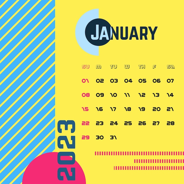 Square sheet of calendar 2023 January