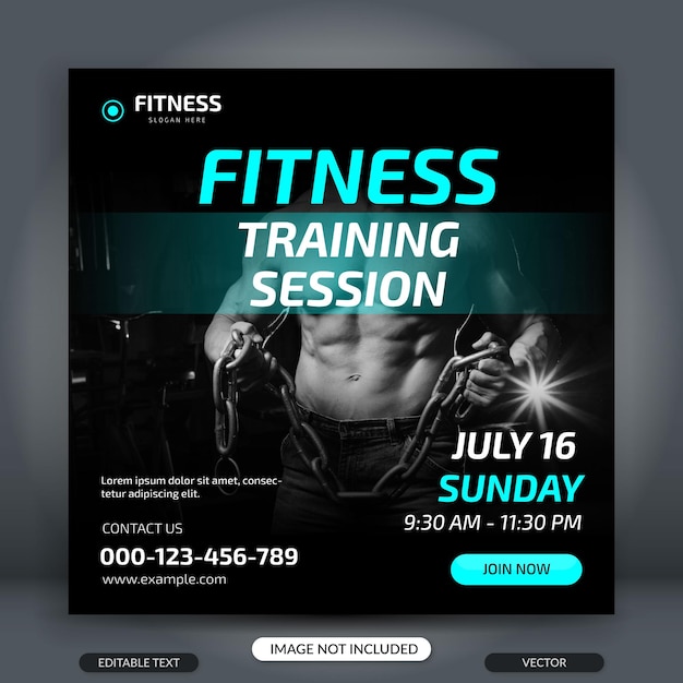 Square Size Banner Template For Fitness and Gym