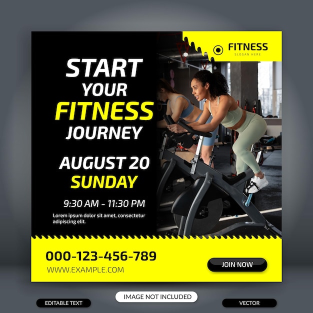 Square Size Banner Template For Fitness and Gym