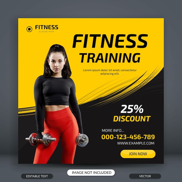 Square Size Banner Template For Fitness and Gym