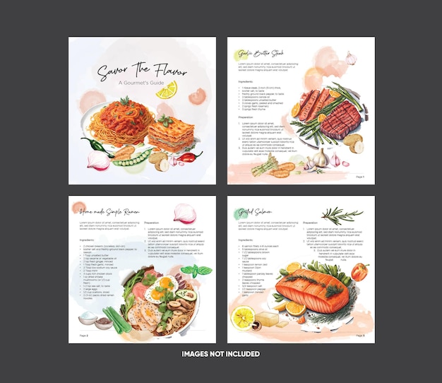 Square size editorial layout template of recipe book