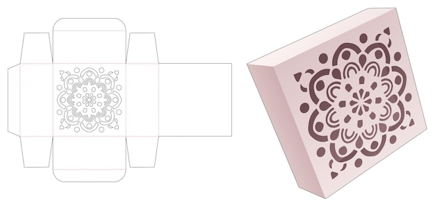 Square tin box with stenciled mandala pattern die cut template