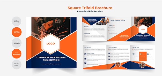 Square trifold construction brochure template