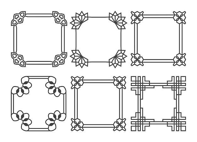 Square vector asian retro frames set