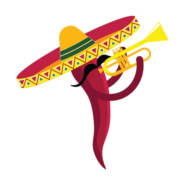 Square vector illustration of a cartoon style vegetable mariachi musician