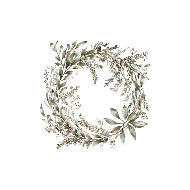 Vector square watercolor botanical wreath with green foliage vector illustration design