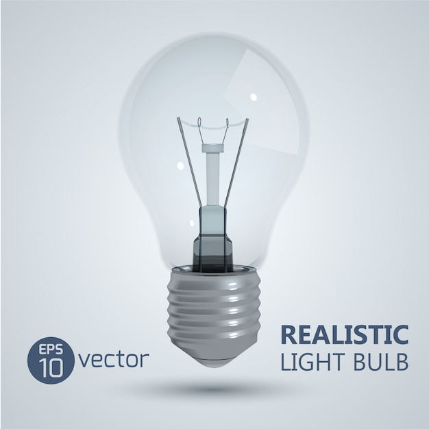 Square with realistic image of isolated filament lamp hanging in vacuum with shadow and editable title illustration