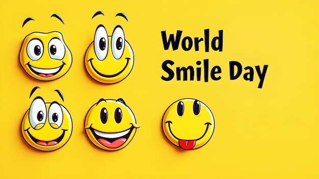 A squareshaped greeting card with a yellow background World Smile Day