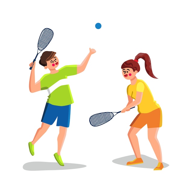 Squash Game Playing Young Man And Woman