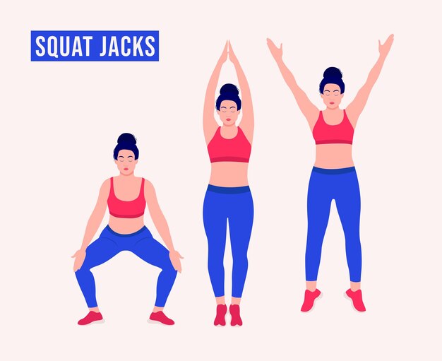 Vector squat jacks exercise woman workout fitness aerobic and exercises