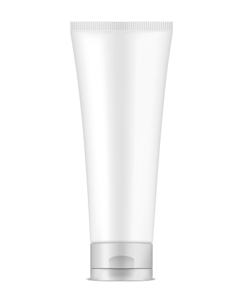 Squeeze tube packaging mockup. White blank flexible plastic container with screw flip top cap