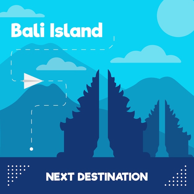 Squere Travel destination to Bali flat illustration