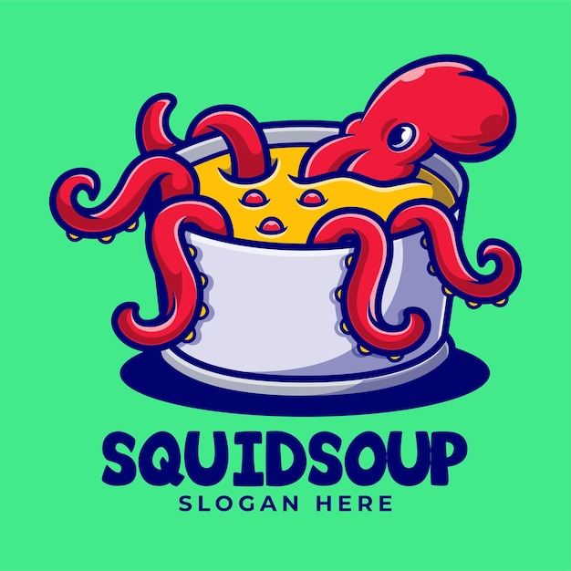 Squid On Bucket Mascot Cartoon Logo Template