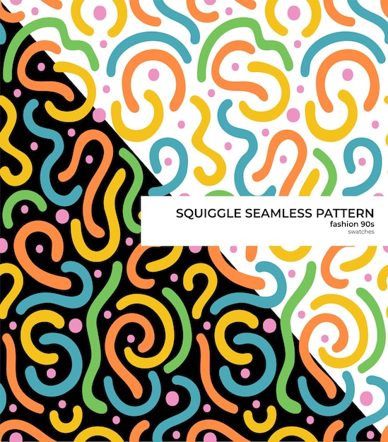 Squiggle doodle seamless pattern in 90s style