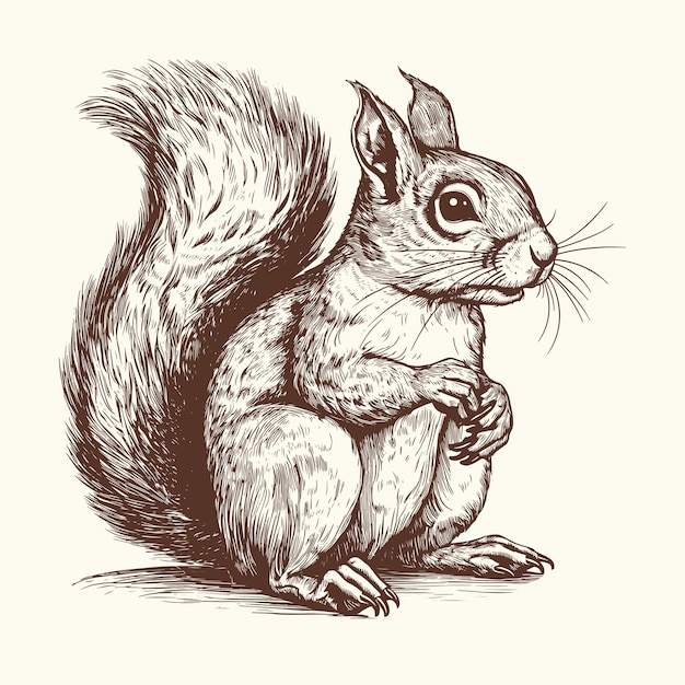 Vector a squirrel drawn in vintage style