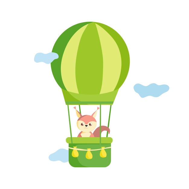 A squirrel flies in a hot air balloon
Vector illustration for kindergarten