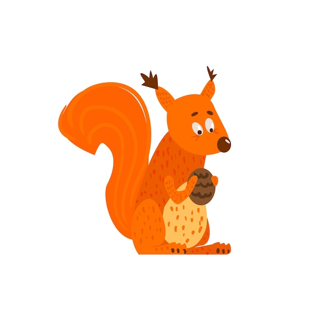 Squirrel Holding The Cone Flat Cartoon Stylized Vector Illustration