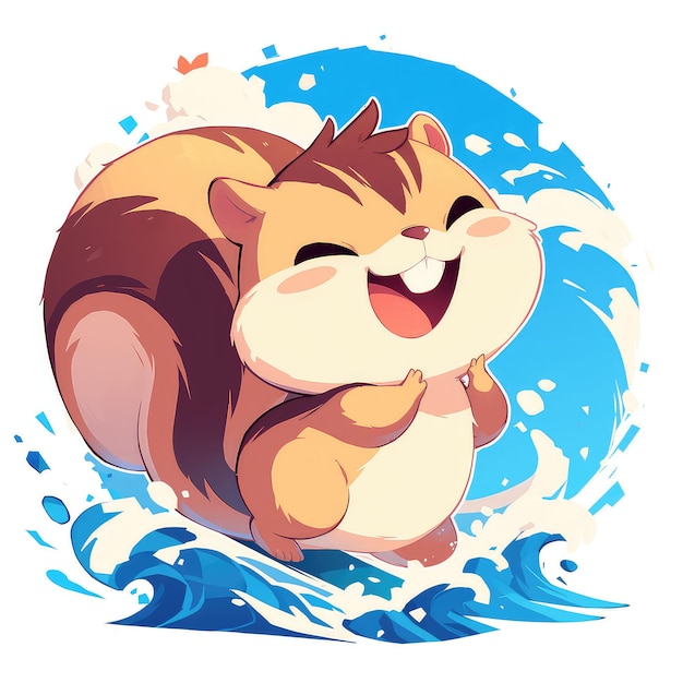 A squirrel is waterskiing cartoon style