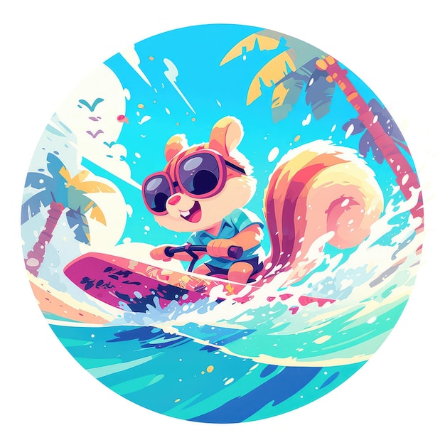 A squirrel is waterskiing cartoon style