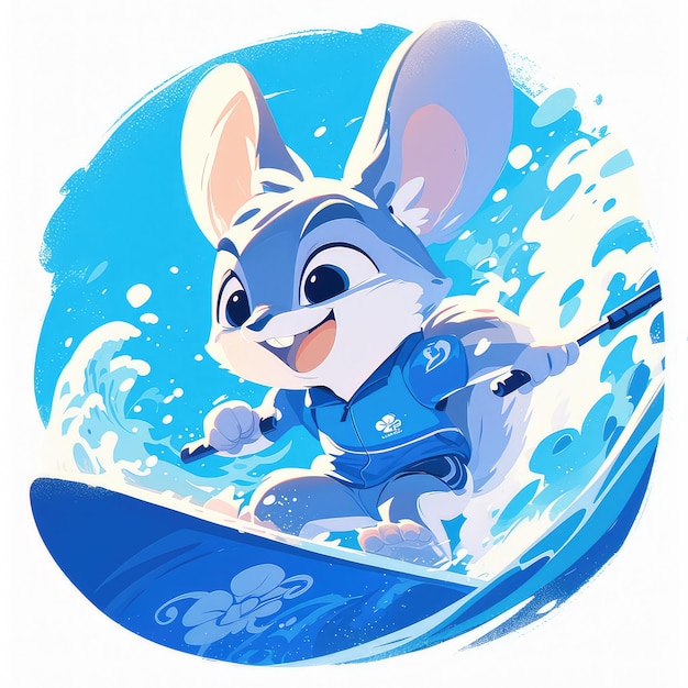 A squirrel is waterskiing cartoon style