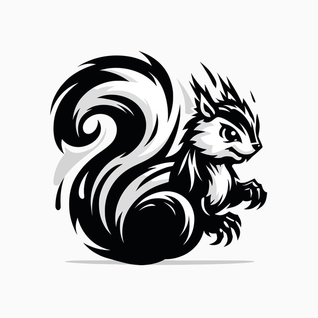 squirrel mascot logo in black and white silhouette