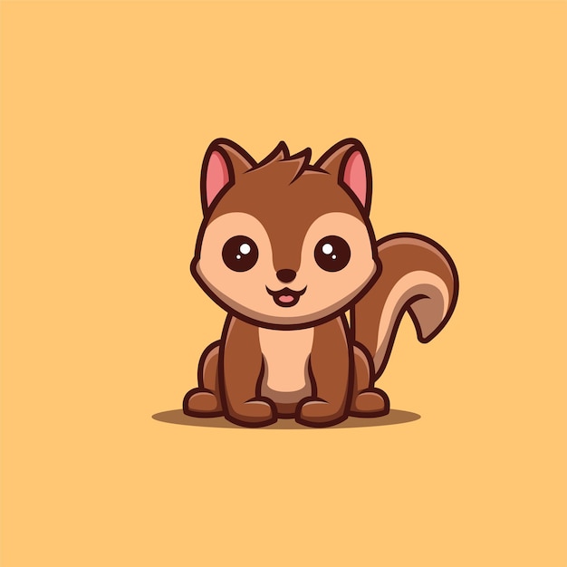 Squirrel Sitting Happy Cute Creative Kawaii Cartoon Mascot Logo