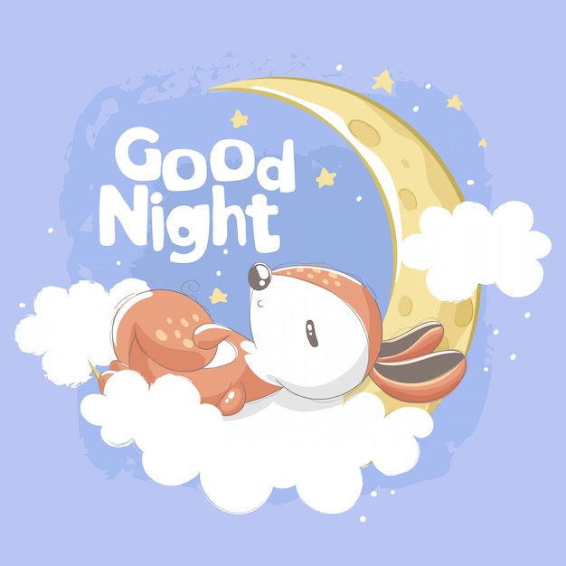 Squirrel sleeping in the clouds with good night lettering